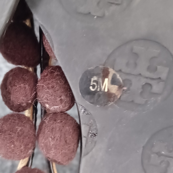 Tory Burch Women Leather Pom Pom Flip Flop Shoe Size 5 Boho Color Brown - Picture 8 of 11